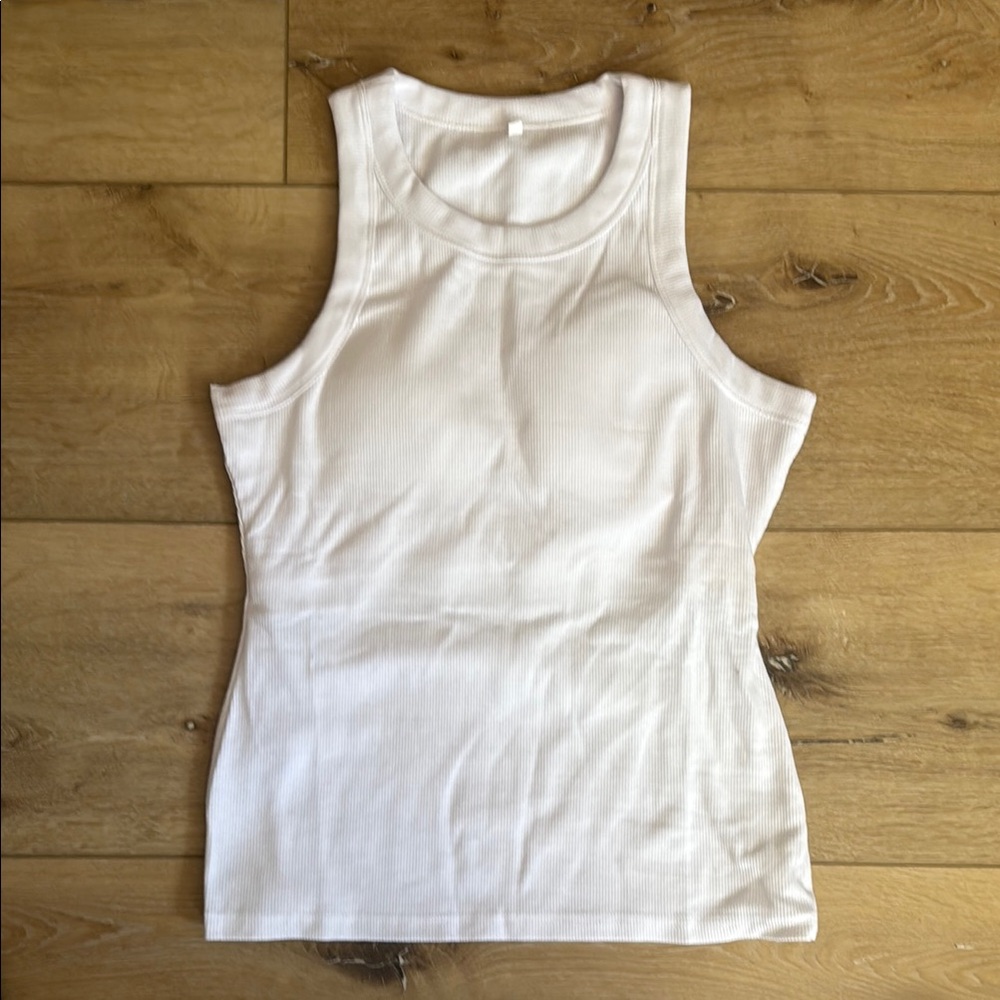 White Sleeveless & Braless Ribbed Tank Top